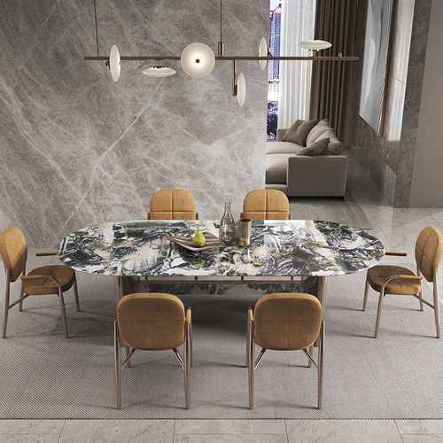 现代简约大气轻奢条桌奢石微晶石餐桌高端意式吃饭桌大理石饭桌
