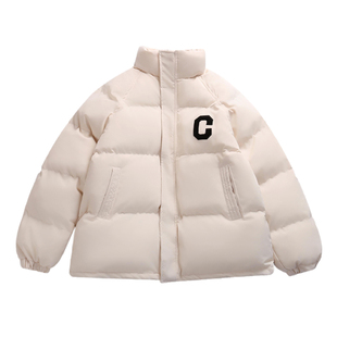 冬季宽松立领白鸭绒羽绒服少女2024新款初中学生ins潮面包服外套