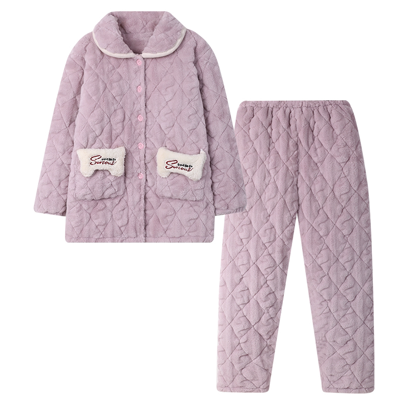 女士珊瑚绒三层加厚加绒家居服