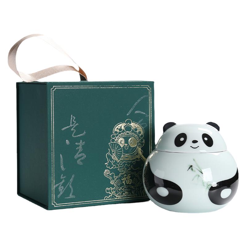 熊猫茶叶罐陶瓷密封罐摆件礼品