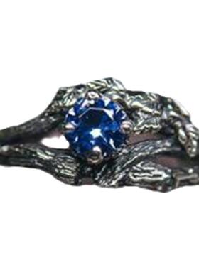 女纯银复古坦桑石蓝色宝石戒指