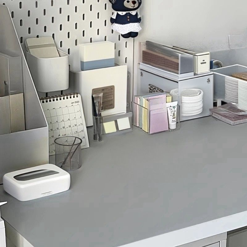 奶油白色小灰色宿舍防水ins桌布桌垫桌面皮革纯色书桌学生垫子高