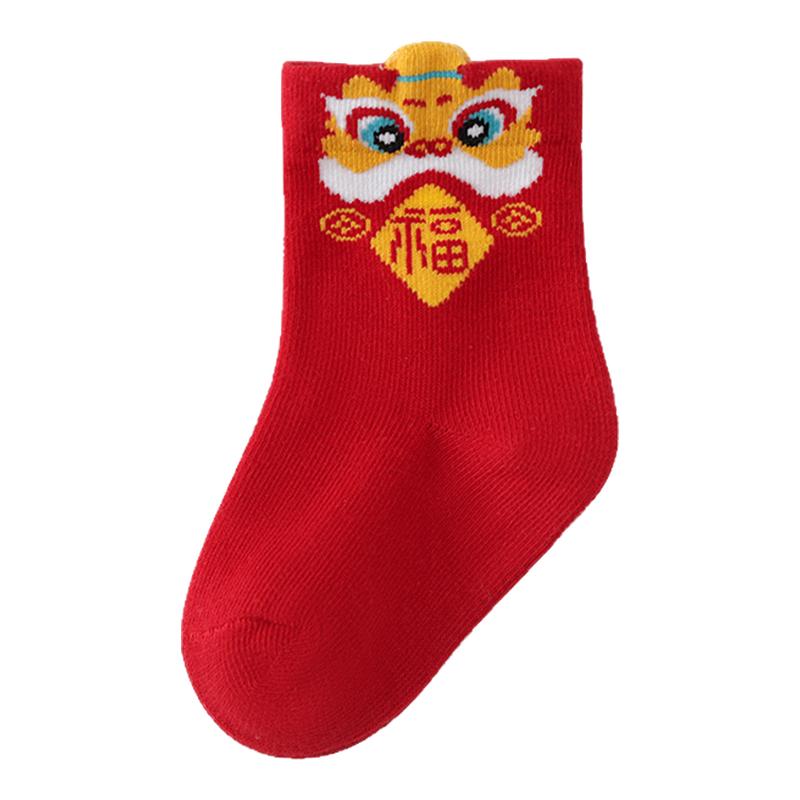 中国风红袜子婴幼儿春秋满月周岁中筒袜中帮袜百天新年袜过年短袜