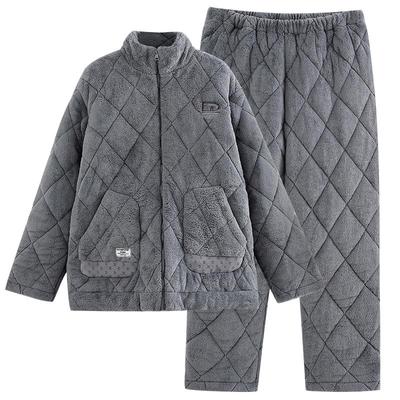 睡衣男士冬季珊瑚绒夹棉家居服