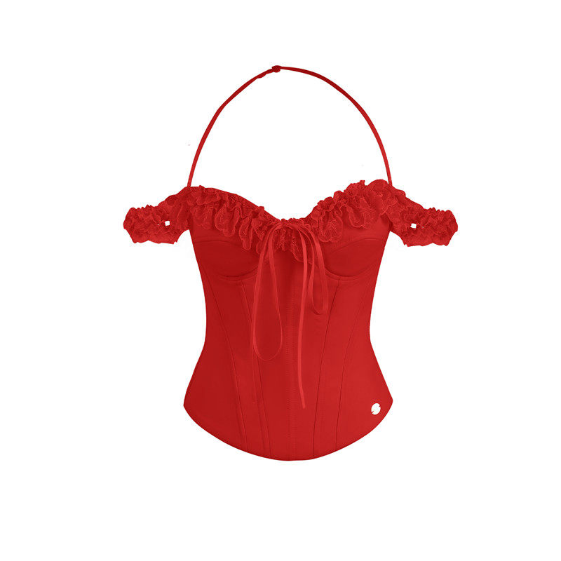 Mummy Cat下蛋喵 【巴洛克会议】蕾丝花边一字肩挂脖鱼骨胸衣上衣