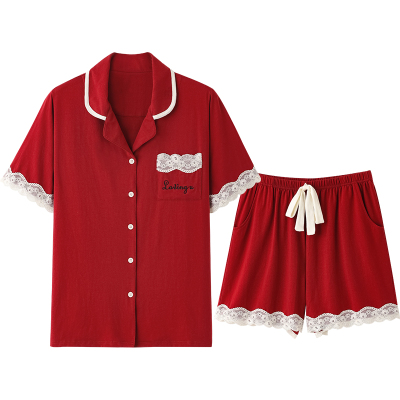 情侣睡衣夏季纯棉红色新婚本命年