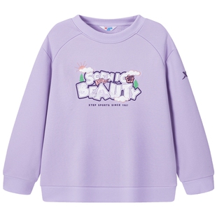 特步童装春季新款女童中大童学生百搭运动长袖套头卫衣休闲款上衣