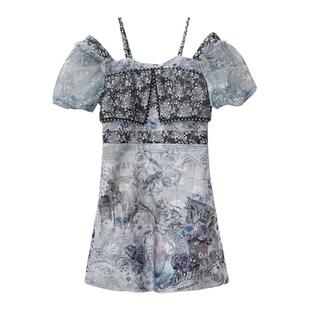 我爱露露LULUALWAYS夏季新款时尚优雅吊带短袖短款连衣裙