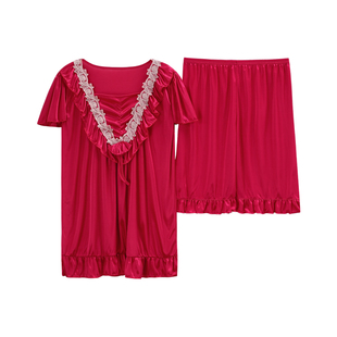 帕兰朵睡衣女夏季丝绸宽松大码胖mm200斤加肥套装性感睡裙夏天