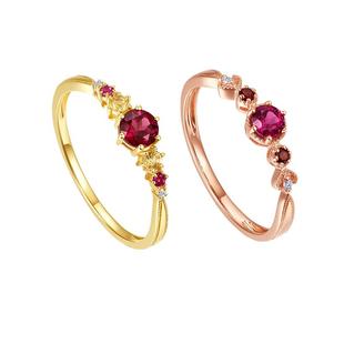 TSL谢瑞麟彩宝18K金宝石戒指石榴石黄水晶BC567-568