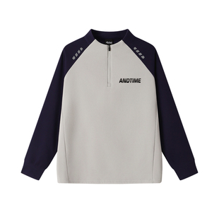 andtime德绒保暖T恤立领运动上衣男秋冬加绒长袖跑步健身训练服潮