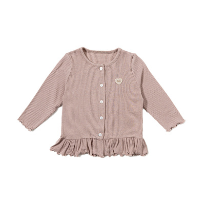 【新品】OAK FAMILY女童开衫外套羊毛莫代尔秋季长袖荷叶下摆