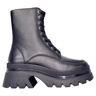 STELLALUNA圆头厚底增高马丁靴系带机车靴城市户外风短靴SL321044