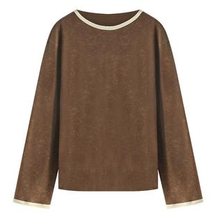 COCOBELLA[baby肤感]莱赛尔植物染长袖T恤女气质撞色针织衫TS7057