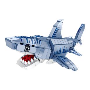 潘洛斯海洋动物鲨鱼海豚海龟螃蟹龙虾小丑鱼变形机甲拼装积木玩具