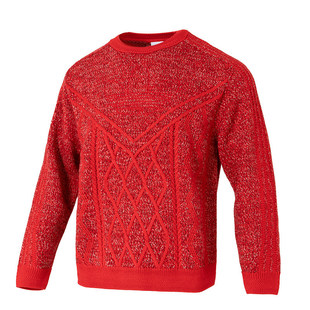 阿迪达斯何与同款保暖卫衣男圆领红色新年款毛衣休闲套头衫KT0693