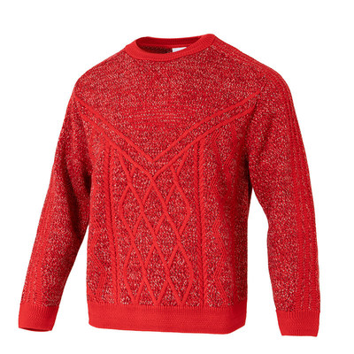 阿迪达斯何与同款保暖卫衣男圆领红色新年款毛衣休闲套头衫KT0693