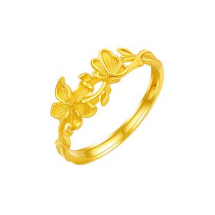 赛菲尔足金戒指女黄金戒指花蝴蝶戒指蝶恋花开足金手饰送女友礼物