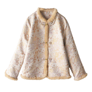 瑞彩蝶舞非遗织金宋锦水貂毛新中式棉服外套冬季新款外穿女士上衣