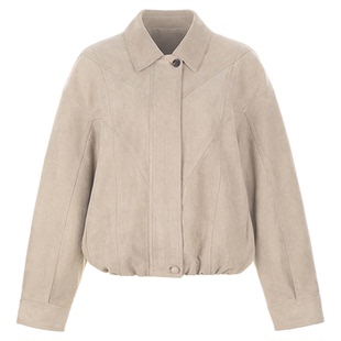 wana try环保麂皮翻领杏色夹克2025早秋新款利落气质高级女款上衣