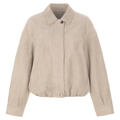 wanatry杏色环保麂皮翻领夹克