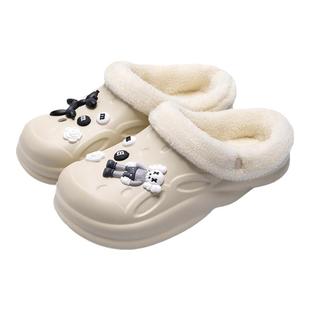 棉拖鞋女秋冬外穿2025新款家居室内可拆卸孕妇洞洞鞋女款冬季加绒