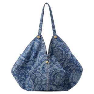 【季末优惠】VERSACE/范思哲 Barocco Protea丹宁大号单肩包