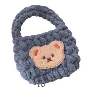 小熊耳机包针织毛绒毛线耳机收纳包手工编织包diy材料包自制礼物