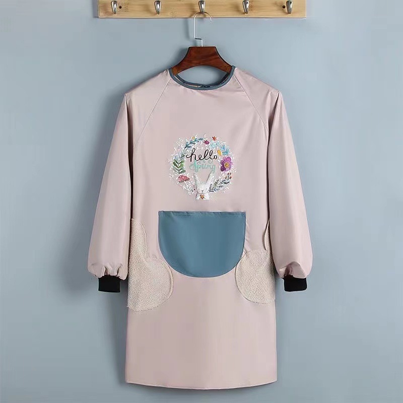 可擦手做饭围裙防油防水罩衣反穿围裙防护长袖含加厚加大袖套全身