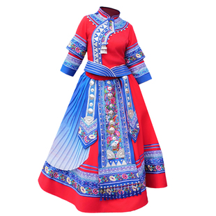 新款广西壮族三月三女成人少数民族演出服壮锦刺绣盛装表演服长裙