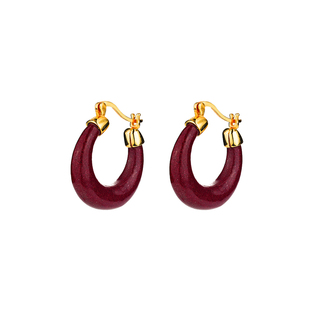 「南宫」S925纯银紫金砂耳饰耳扣半圈红色新年高级感月牙宫廷礼物