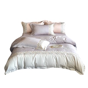 法式刺绣100支长绒棉全棉四件套纯棉天丝被套公主风高级轻奢床单4