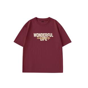 班尼路红色短袖t恤男夏季纯棉理想字母上衣宽松大码男士体恤半袖A