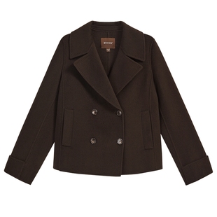 YINER音儿专选2025冬季新款短款翻领羊毛羊绒混纺双面呢大衣外套