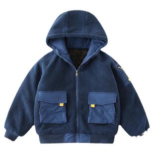 儿童装男童羊羔绒加厚外套秋冬款2025新款中大童洋气摇粒绒毛毛衣