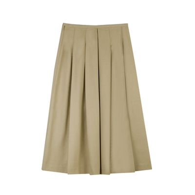 solighter复古中长款百褶半身裙
