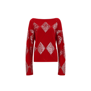 翎禾LINGHE「流光掠影 」-长袖微一字领羊绒亮片套头衫秋冬时尚