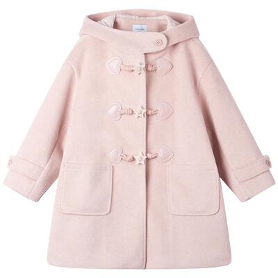 【雪屋追星】蜜桃粉毛呢大衣五角星牛角扣外套加棉冬季女童