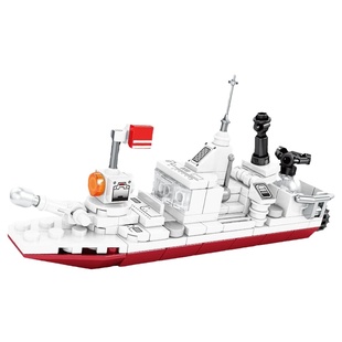 驱逐舰积木船儿童益智拼装小颗粒男孩子军事航母模型拼图玩具礼物