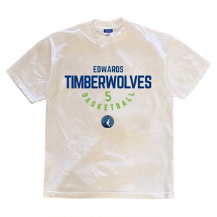 森林狼爱德华兹5号球衣篮球短袖T恤男潮牌300克重磅纯棉训练上衣