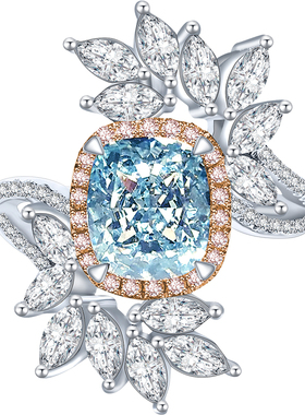 定制蓝宝石戒指女金淡彩蓝钻18K