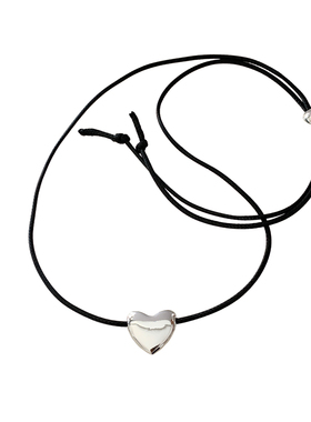 光面金银爱心可调节黑绳项链女