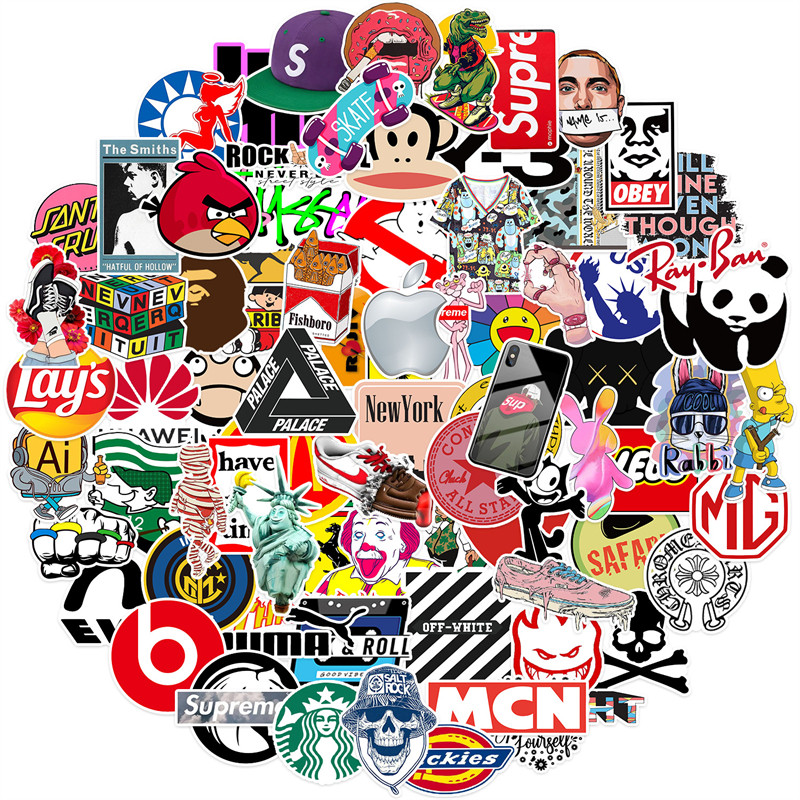 100张潮牌logo时尚装饰防水贴纸