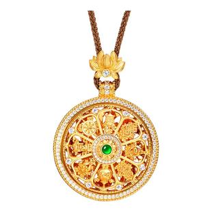 VISING黄金色八宝罗盘吊坠S925银圆牌毛衣链项链吊坠新中式