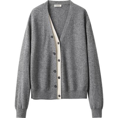 【羊毛】播商场同款撞色V领休闲宽松24秋冬针织开衫女BDR4UD3819