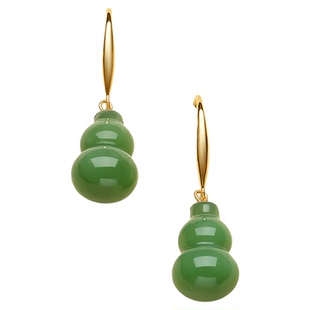 天然碧玉葫芦耳环女18K金猫眼粉青和田玉精致新中式耳坠高端耳饰