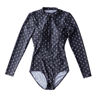 韩国潜水服女连体泳衣长袖防晒拉链水母衣浮潜服显瘦冲浪服游泳衣