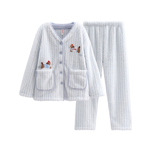 芬腾珊瑚绒睡衣女秋冬季抗静电女款加绒加厚法兰绒家居服套装冬天