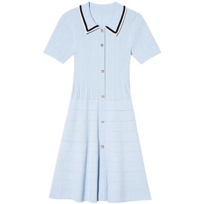 SALT.P可颜浅蓝色法式短袖针织连衣裙女夏AC35206390