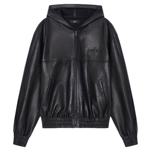 【新品】AMIRI 2026春季新品男士 LOGO皮革连帽拉链夹克